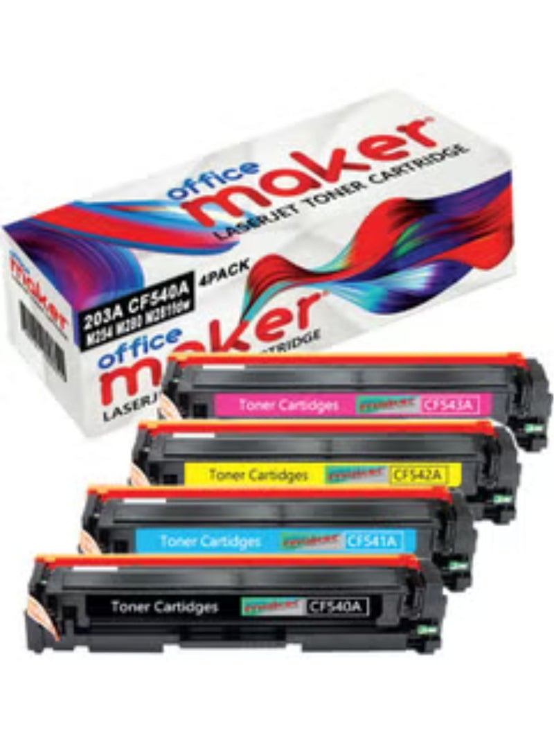 Office Maker 4-Pack Laserjet Toner Cartridge for 203A CF540A Printer Multicolour