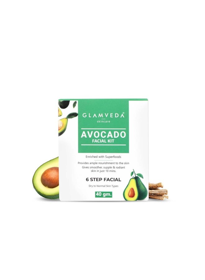 Glamveda Avocado Superfood Facial Kit | Skin Brightening & Anti Pollution | 6 Step Facial,40gm - Image 1