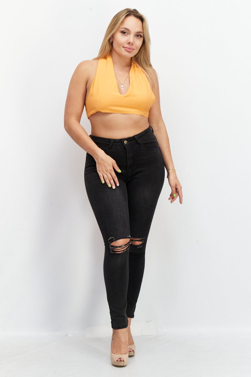 ASOS بلوزة نسائية بدون أكمام بحمالة عنق، برتقالي - Image 1