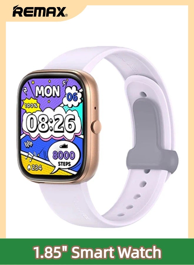 ريماكس ساعة WATCH25 الذكية المقاومة للماء بمعيار IP68، شاشة AMOLED عالية الدقة بالكامل مقاس 1.85 بوصة، ساعة رياضية، مكالمات بلوتوث، مراقبة معدل   ضربات القلب، مراقبة النوم، عمر بطارية طويل، إطار من سبائك الزنك، متوافقة مع أجهزة Android و iOS، لون ذهبي وردي. - Image 1