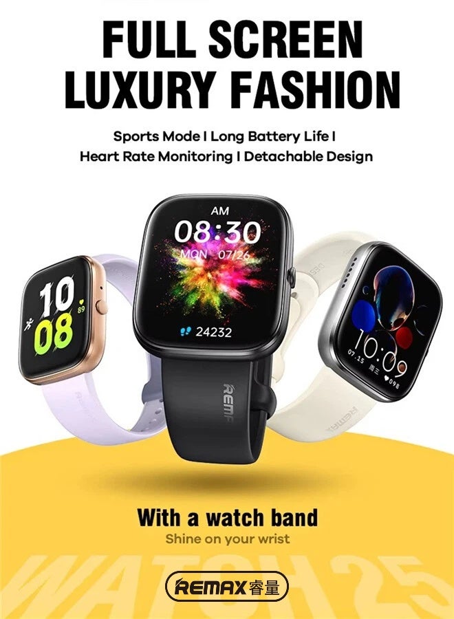 ريماكس ساعة WATCH25 الذكية المقاومة للماء بمعيار IP68، شاشة AMOLED عالية الدقة بالكامل مقاس 1.85 بوصة، ساعة رياضية، مكالمات بلوتوث، مراقبة معدل   ضربات القلب، مراقبة النوم، عمر بطارية طويل، إطار من سبائك الزنك، متوافقة مع أجهزة Android و iOS، لون ذهبي وردي. - Image 2