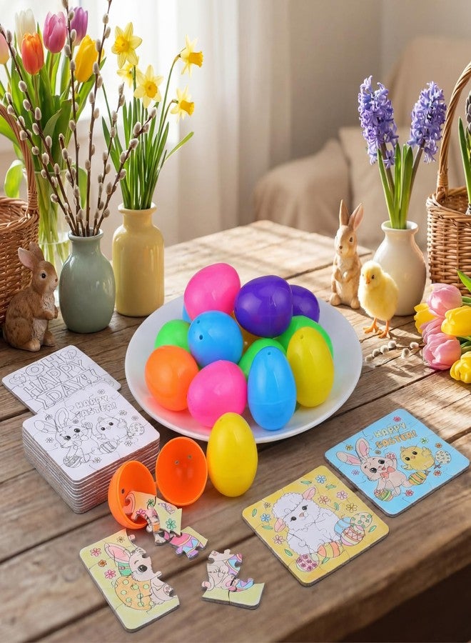 Realspring 24 Set Easter Eggs Jigsaw Puzzle for Kids Egg Hunt Game 24 Mini Bunny Puzzles DIY Coloring Paper Jigsaw Easter Eggs Basket Stuffers Fillers for Party Favors Classroom Exchange Reward School - Image 3