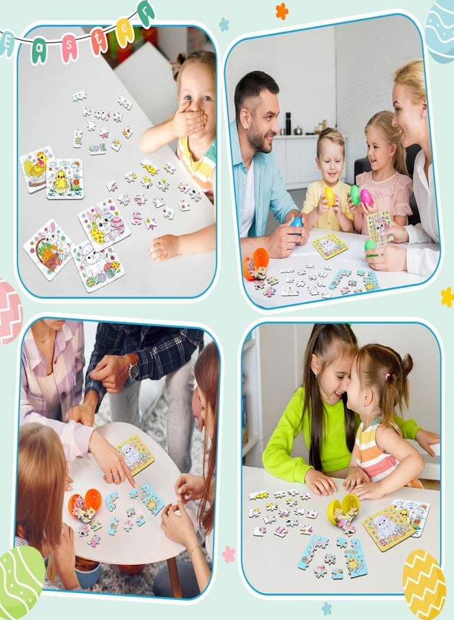 Realspring 24 Set Easter Eggs Jigsaw Puzzle for Kids Egg Hunt Game 24 Mini Bunny Puzzles DIY Coloring Paper Jigsaw Easter Eggs Basket Stuffers Fillers for Party Favors Classroom Exchange Reward School - Image 5