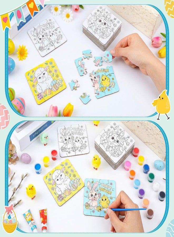 Realspring 24 Set Easter Eggs Jigsaw Puzzle for Kids Egg Hunt Game 24 Mini Bunny Puzzles DIY Coloring Paper Jigsaw Easter Eggs Basket Stuffers Fillers for Party Favors Classroom Exchange Reward School - Image 4