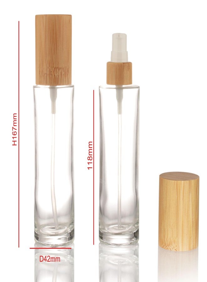 COSIDEA 4pcs Empty 3.33oz / 100ml bamboo lids clear glass bottle with lotion pump dispenser 20 neck, refillable emulsion cosmetic cream bottles, toiletries refill travel container - Image 2
