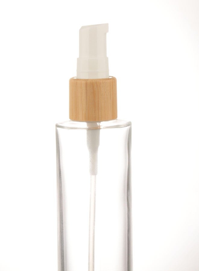 COSIDEA 4pcs Empty 3.33oz / 100ml bamboo lids clear glass bottle with lotion pump dispenser 20 neck, refillable emulsion cosmetic cream bottles, toiletries refill travel container - Image 5