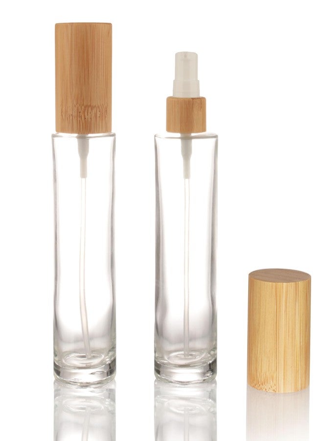 COSIDEA 4pcs Empty 3.33oz / 100ml bamboo lids clear glass bottle with lotion pump dispenser 20 neck, refillable emulsion cosmetic cream bottles, toiletries refill travel container - Image 1