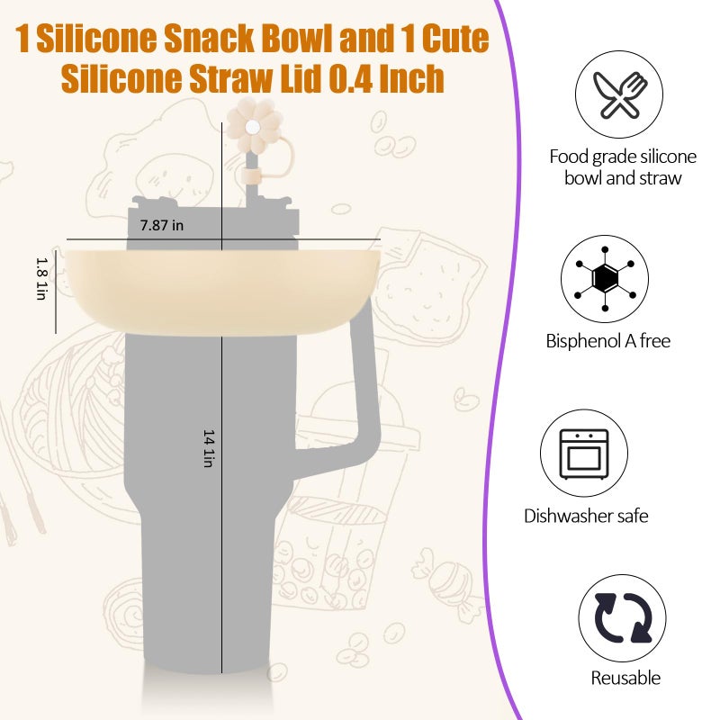 insefocc Stanley Cup 40 oz Snack Bowl with Handle  Compatible with Stanley Cup 40 oz Snack Bowl with Handle  Reusable Snack Bowl  Stanley Accessories  Silicone (White Snack Bowl) - Image 3
