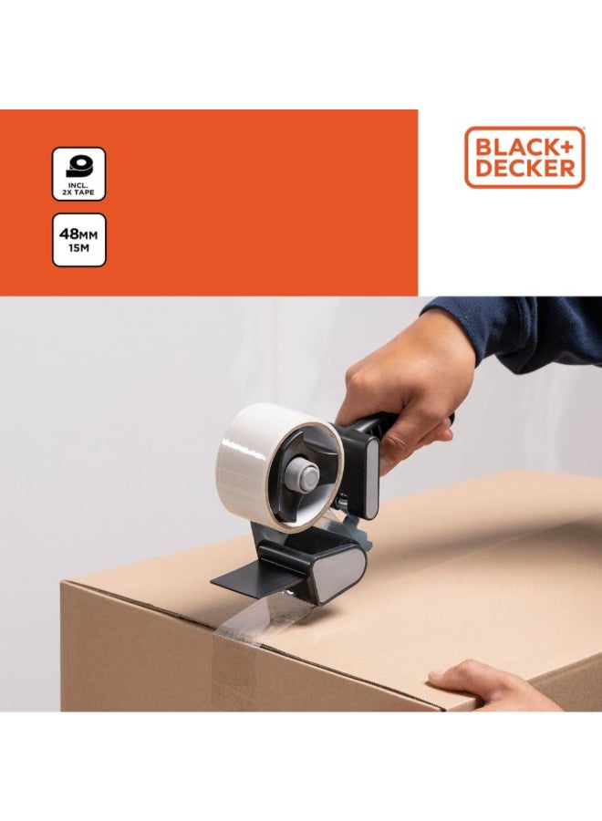 BLACK+DECKER Packaging Tape Dispenser with Two Tape Rolls Black and Grey  24 x 6 x 15 cm 871125223921 - Image 3