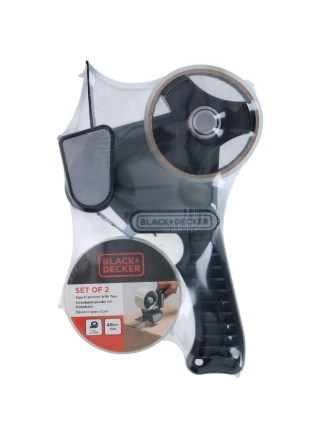 BLACK+DECKER Packaging Tape Dispenser with Two Tape Rolls Black and Grey  24 x 6 x 15 cm 871125223921 - Image 2