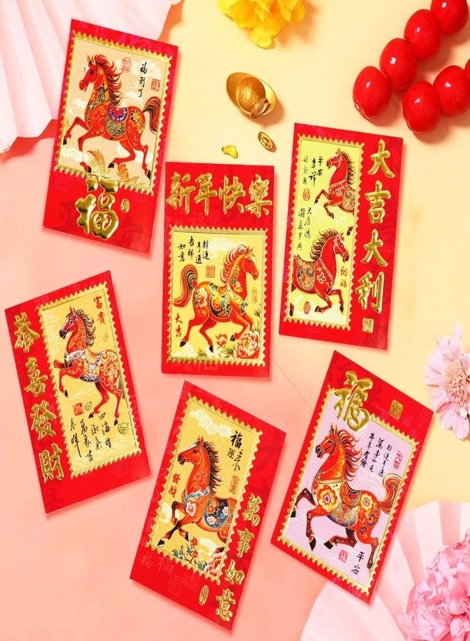 ELLZK Chinese Red Envelopes Chinese New Year Horse 2026 Chinese New Year Lunar New Year Decorations Lucky Money Envelopes Gifts(6 Patterns 36 Pcs) Chinese Stamp Style - Image 5