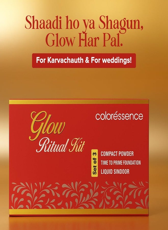 كالرسينس مجموعة مكياج الوجه Coloressence Glow Ritual للنساء ذوات البشرة المتوسطة، عبوة من 3 منتجات | بودرة مضغوطة، كريم أساس، وسيندور سائل | هدية للمرأة - Image 2