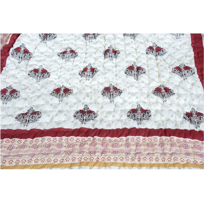 SVT Traditional Famous Rajasthani Print Jaipuri Beautiful Floral Print in Multi mahroon in mughal Print Jaipuri RajaiRazaiQuilt SingleSingle Bed QuiltComforterAC QuiltAC Comforter - Image 1