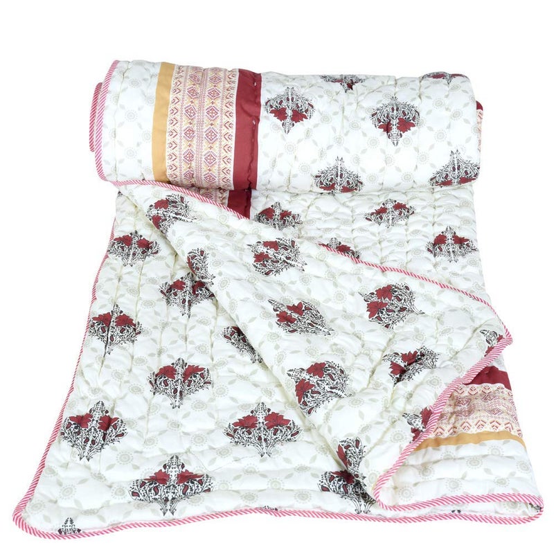 SVT Traditional Famous Rajasthani Print Jaipuri Beautiful Floral Print in Multi mahroon in mughal Print Jaipuri RajaiRazaiQuilt SingleSingle Bed QuiltComforterAC QuiltAC Comforter - Image 3