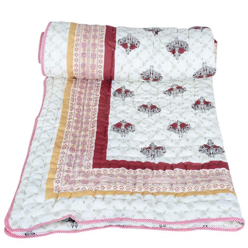 SVT Traditional Famous Rajasthani Print Jaipuri Beautiful Floral Print in Multi mahroon in mughal Print Jaipuri RajaiRazaiQuilt SingleSingle Bed QuiltComforterAC QuiltAC Comforter - Image 2