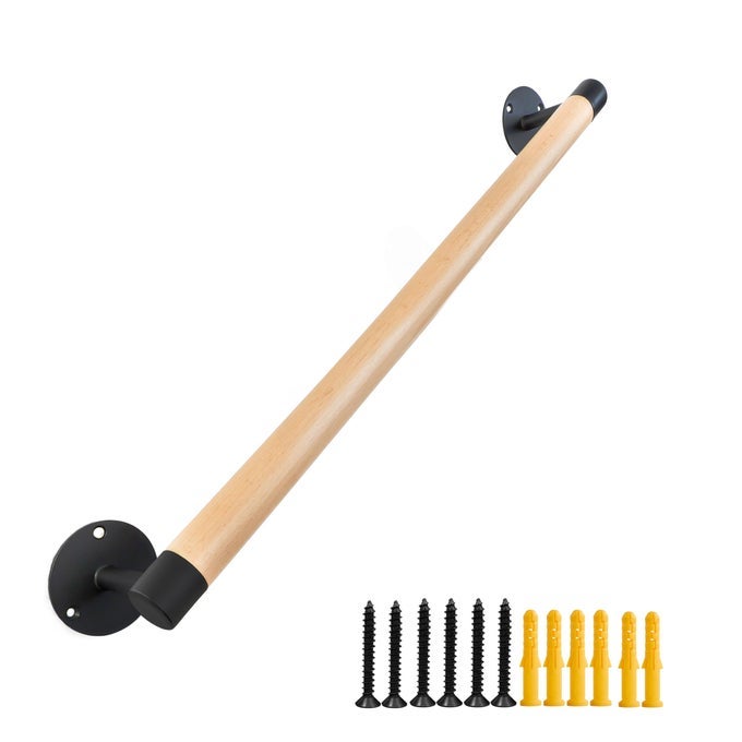 3 FT WOOD GRAB BARS WALL MOUNT HAND RAILS FOR INDOOR STAIRS METAL SUPPORT WOODEN STAIRCASE HANDRAILS INTERIOR STAIR RAILINGS EXTERIOR STEPS BANISTER HAND RAILING SAFETY HANDLE FOR ELDERLY