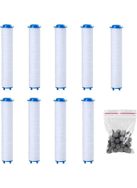 Set of 9 Pcs PP Cotton Filter and Ion Stone Beads High Pressure Handheld Shower Head PP Cotton Filter Cartridge for Replacement