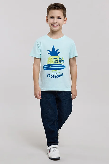 أر أند بي Printed T-Shirt with Crew Neck and Short Sleeves