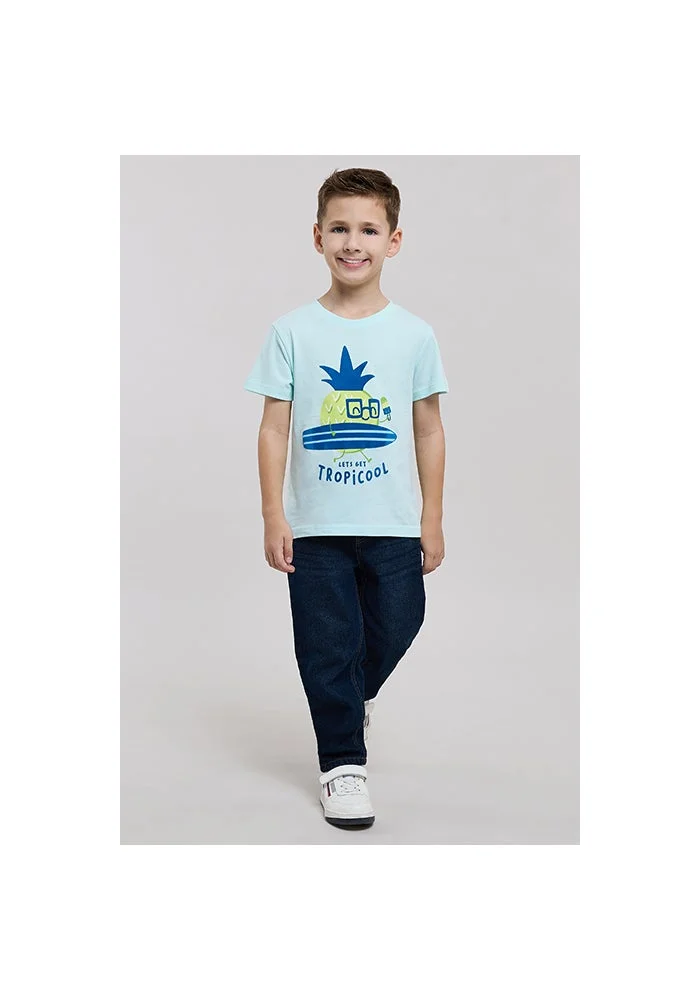 أر أند بي Printed T-Shirt with Crew Neck and Short Sleeves