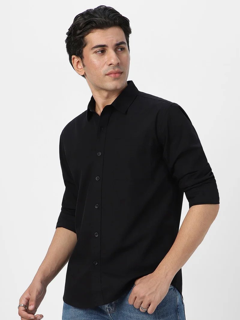Urbano Fashion  Urbano Fashion Men's Black Cotton Full Sleeve Regular Fit Casual Solid Shirt for Men | Best Price UAE