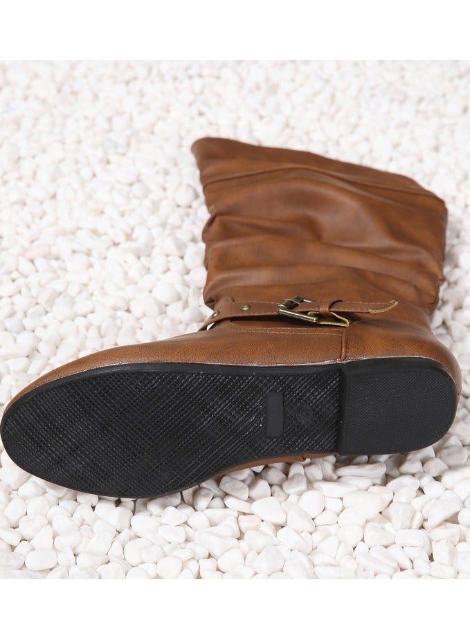 NIBEMINENT Women's Metal Beads Decor Boots, Fashion Side Zipper Dress Boots, Stylish Faux Leather Knee Boots  - Image 5