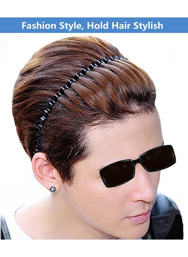 bodbop XINGZHE رباط شعر معدني للرجال رباط رأس للنساء أربطة شعر للرجال أربطة رأس عصرية لغسل الوجه المكياج الرياضة حلقة شعر سوداء مرنة غير قابلة للانزلاق رباط شعر متموج للرجال (أسود) - Image 4