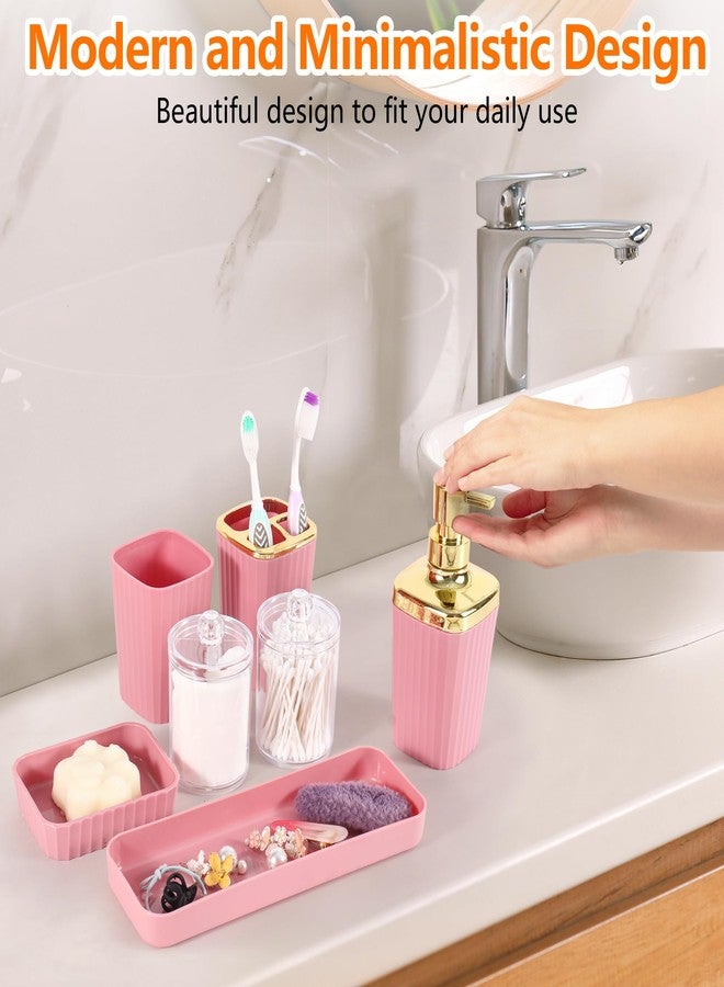 Viowil Bathroom Accessory Set,9 Pieces Pink Bathroom Accessories Set with Trash Can, Toothbrush Holder, Soap Dispenser, Toothbrush Cup, Vanity Tray, Soap Dish, Toilet Brush, Qtip Holder - Image 4