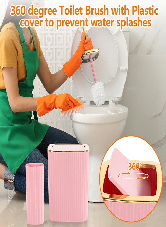 Viowil Bathroom Accessory Set,9 Pieces Pink Bathroom Accessories Set with Trash Can, Toothbrush Holder, Soap Dispenser, Toothbrush Cup, Vanity Tray, Soap Dish, Toilet Brush, Qtip Holder - Image 5