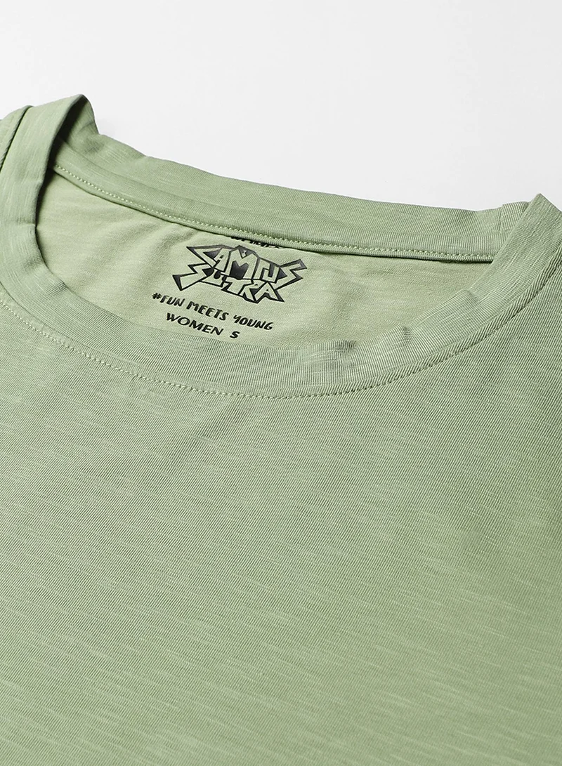 PINACOLADA Women's Tea Green Solid Boxy Top