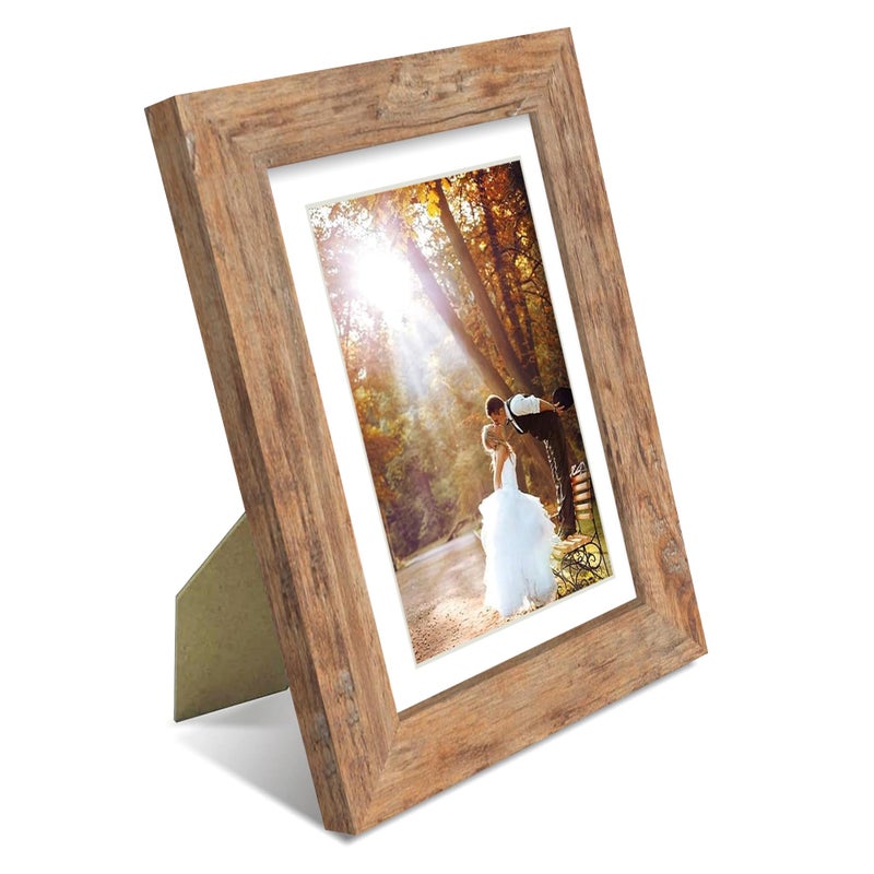 Irahmen 5x7 إطار الصورة مجموعة من الخشب البني ريفي مع إطار صورة زجاجية - عرض صور 4x6 مع حصيرة أو 5 × 7 بدون حصيرة للتجميع الأفقي أو العمودي أعلى وجدار تصاعد الجدار - Image 2