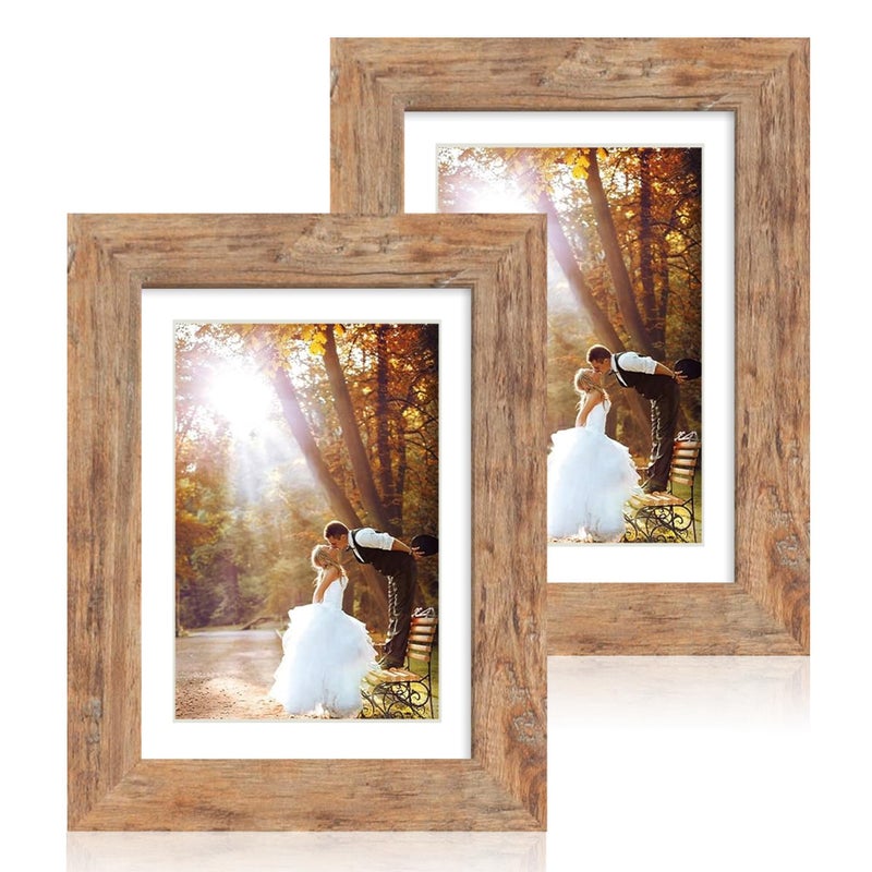 Irahmen 5x7 إطار الصورة مجموعة من الخشب البني ريفي مع إطار صورة زجاجية - عرض صور 4x6 مع حصيرة أو 5 × 7 بدون حصيرة للتجميع الأفقي أو العمودي أعلى وجدار تصاعد الجدار - Image 1