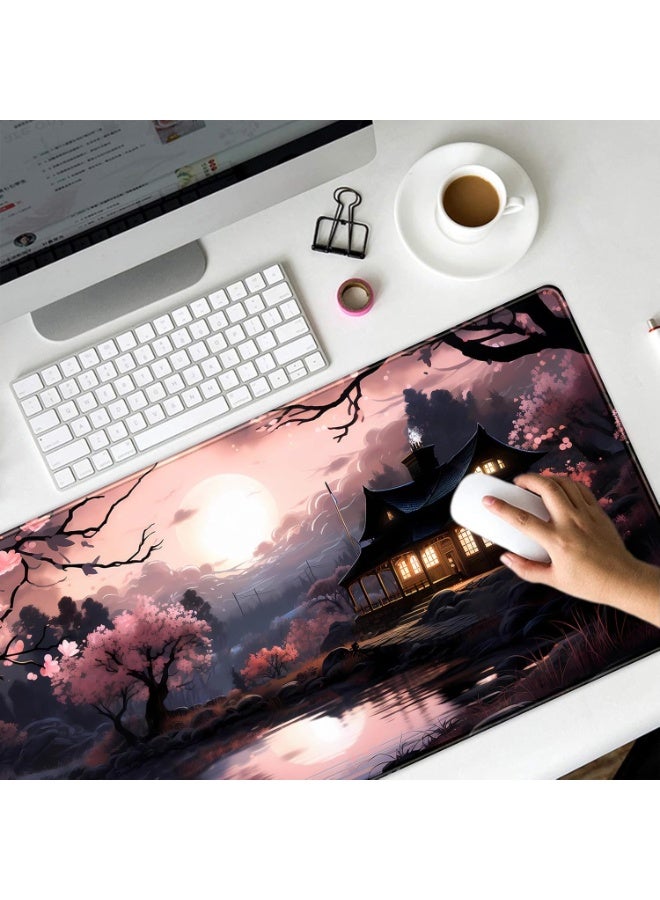 Japan Sakura Blooms Desk Mat Japanese Mouse Pad Large Cute Black Pink Aesthetic Desk Pad Gaming Mousepad Extended Keyboard Mat Computer Laptop Mouse Desktop Mat 70 x 30 cm x 2mm with Stitched Edges Non-Slip, Large Keyboard Mat for Desktop Computer Laptop Work Home Cute Office Desk Accessories - Image 5