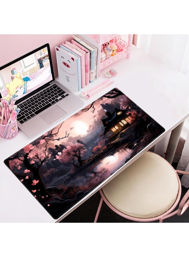 Japan Sakura Blooms Desk Mat Japanese Mouse Pad Large Cute Black Pink Aesthetic Desk Pad Gaming Mousepad Extended Keyboard Mat Computer Laptop Mouse Desktop Mat 70 x 30 cm x 2mm with Stitched Edges Non-Slip, Large Keyboard Mat for Desktop Computer Laptop Work Home Cute Office Desk Accessories - Image 3