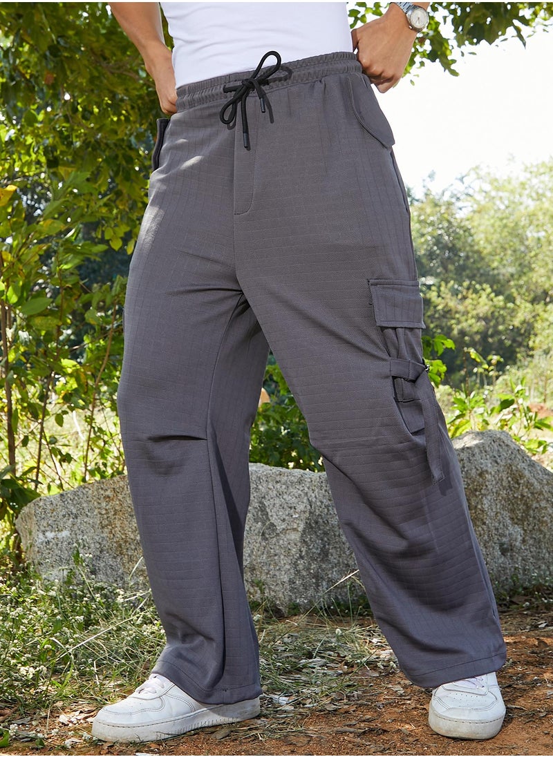 Campus Sutra Men's Moon Grey Checkered Baggy Cargo Pants  - Image 1