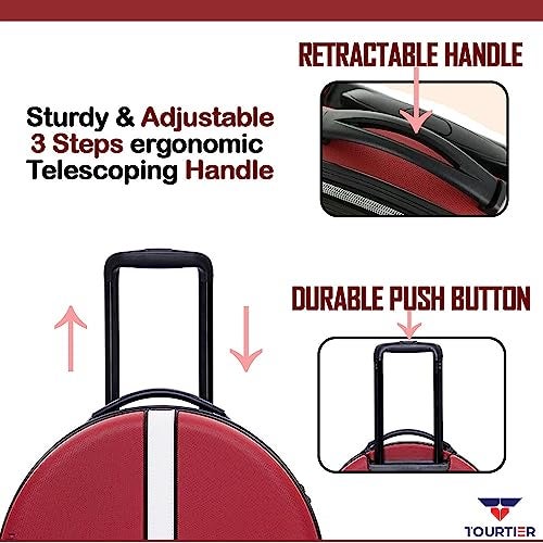 TOURTIER 20 Inch Travel Trolley Luggage Cabin Bags with 4 Double Spinner 360 Degree Rolling Wheels (RED) - Image 4