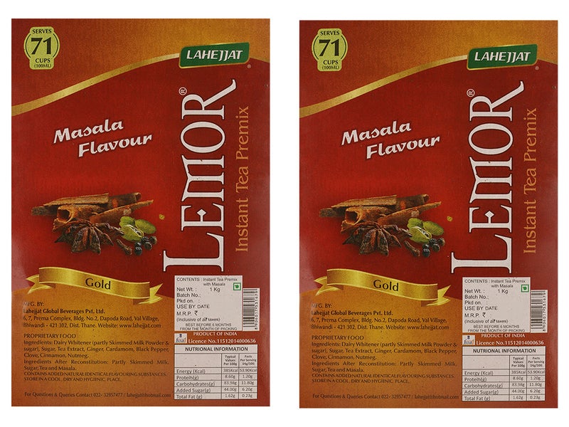 Lemor Gold Masala Flavour Instant Tea Premix 1 kg x 2 | Premix Tea for Vending Machine|Ready to drink tea - Image 1