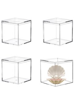 Oasisgalore 4 Packs Clear Acrylic Box Square Cube Plastic Storage Box with Lid for Candy Pill and Tiny Jewelry  - Image 1