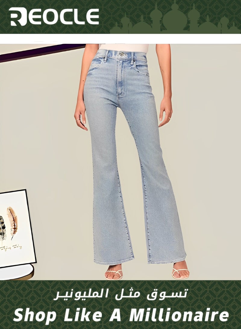 REOCLE Women's Jeans Wide Leg Jeans Mid Waisted Straight Leg Loose Stretchy Lightweight Tummy Control Trendy Jeans - Image 1