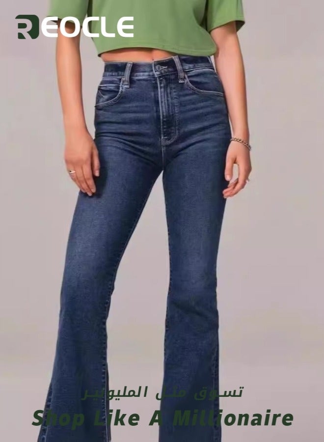 REOCLE Women's Jeans Wide Leg Jeans Mid Waisted Straight Leg Loose Stretchy Lightweight Tummy Control Trendy Jeans - Image 4