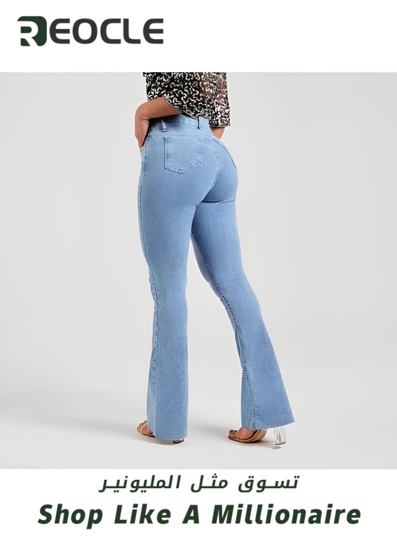 REOCLE Women's Jeans Wide Leg Jeans Mid Waisted Straight Leg Loose Stretchy Lightweight Tummy Control Trendy Jeans - Image 3