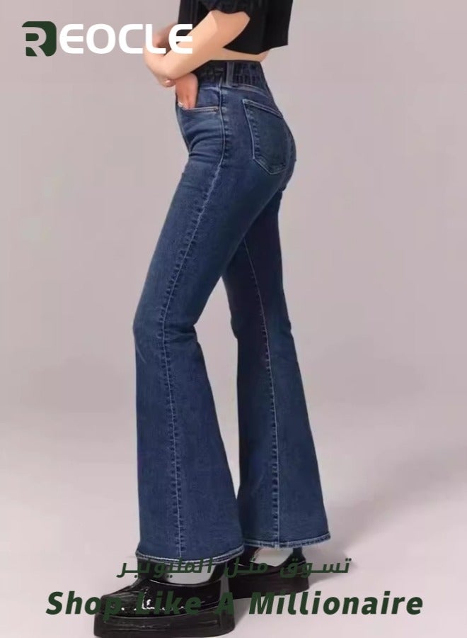 REOCLE Women's Jeans Wide Leg Jeans Mid Waisted Straight Leg Loose Stretchy Lightweight Tummy Control Trendy Jeans - Image 5