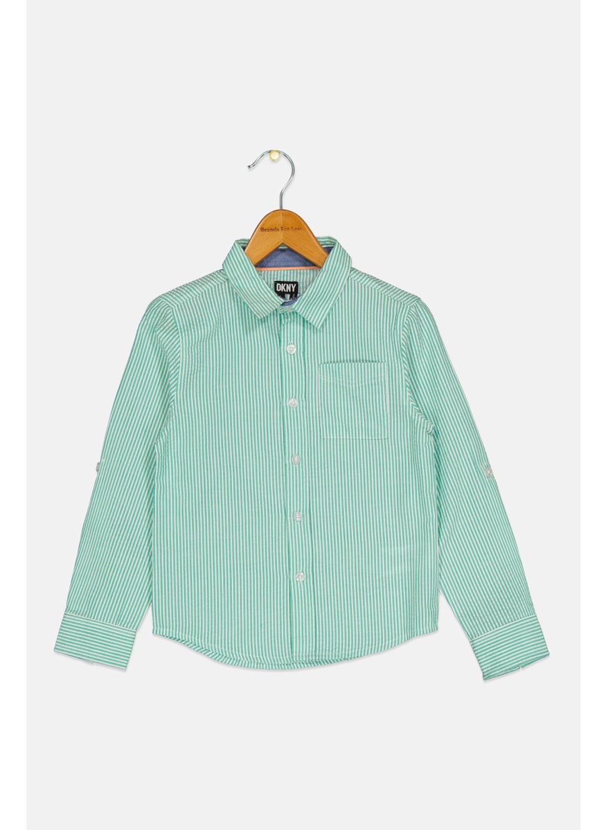 DKNY Kids Boy Pointed Collar Long Sleeve Stripe Casual Shirt, Multicolor  - Image 1