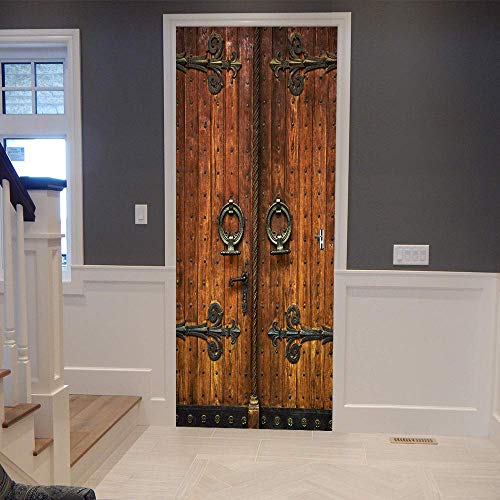 COLORSPRING 3D Classic Old Wood Door Decal Stickers Peel and Stick, Door Mural Cover Removable Self-Adhesive Wallpaper for Home Décor (MT-033) - Image 1