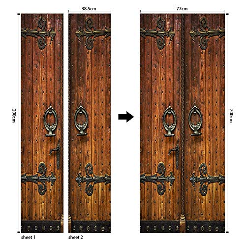 COLORSPRING 3D Classic Old Wood Door Decal Stickers Peel and Stick, Door Mural Cover Removable Self-Adhesive Wallpaper for Home Décor (MT-033) - Image 2