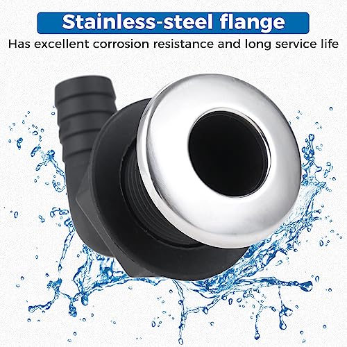 Yetaha Nylon Thru Hull Connector, 90 Degree Black Deck Floor Drain Scupper with Stainless Steel Trim Cover Fitting Compatible with 3/4 inch, Black Deck Floor Drain Hose for Boat Yachts(2Pcs) - Image 4