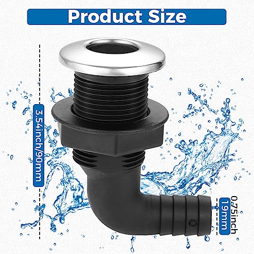Yetaha Nylon Thru Hull Connector, 90 Degree Black Deck Floor Drain Scupper with Stainless Steel Trim Cover Fitting Compatible with 3/4 inch, Black Deck Floor Drain Hose for Boat Yachts(2Pcs) - Image 2