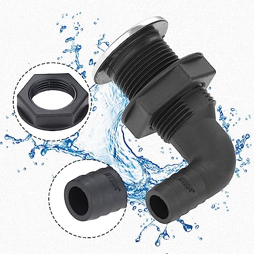Yetaha Nylon Thru Hull Connector, 90 Degree Black Deck Floor Drain Scupper with Stainless Steel Trim Cover Fitting Compatible with 3/4 inch, Black Deck Floor Drain Hose for Boat Yachts(2Pcs) - Image 3