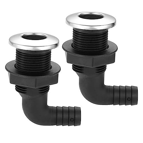 Yetaha Nylon Thru Hull Connector, 90 Degree Black Deck Floor Drain Scupper with Stainless Steel Trim Cover Fitting Compatible with 3/4 inch, Black Deck Floor Drain Hose for Boat Yachts(2Pcs) - Image 1