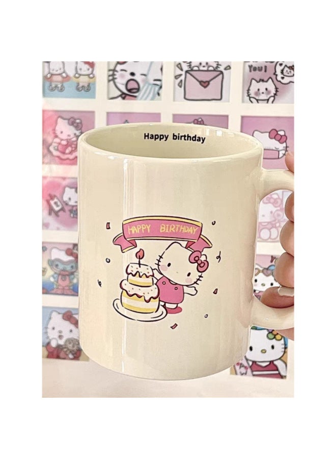 Cute Hello Kitty Mark Cup Ins Style High Color Value Cartoon Hellokitty Water Cup Cup Dormitory Belt Handle-Color:Cup➕Wooden Spoon-Capacity:Standard  - Image 2