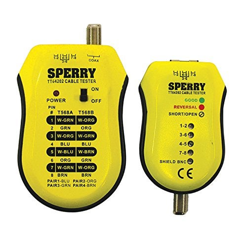 Sperry Instruments TT64202 Cable Test Plus, Coax & UTP/STP Cable Tester - Detects: Shorts / Miss-wires & Reversals, Wiring Reference Chart Included, 2 Pc. Kit, Yellow & Black - Image 1